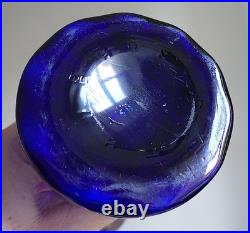 Vase Art Nouveau verre bleu de four émaillé fleur rose LEGRAS 1900