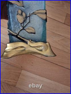 Vase Art Nouveau verre givré décor Fleur doré bleu gravé a l'acide Baccarat 26cm