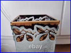 Vase Art Nouveau verre givré décor Fleur doré bleu gravé a l'acide Baccarat 26cm