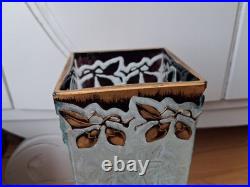Vase Art Nouveau verre givré décor Fleur doré bleu gravé a l'acide Baccarat 26cm