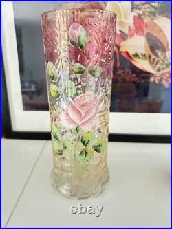 Vase Art Nouveau verre violet émaillé fleurs ROSES LEGRAS