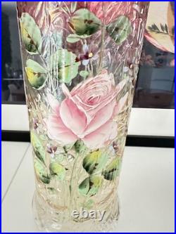 Vase Art Nouveau verre violet émaillé fleurs ROSES LEGRAS