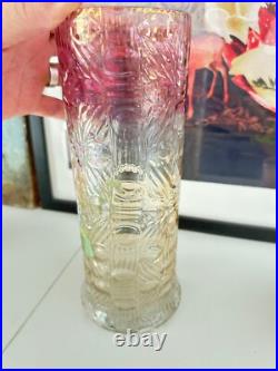 Vase Art Nouveau verre violet émaillé fleurs ROSES LEGRAS