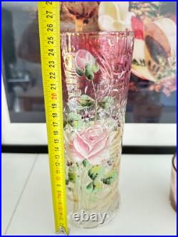 Vase Art Nouveau verre violet émaillé fleurs ROSES LEGRAS