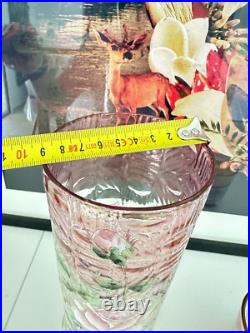 Vase Art Nouveau verre violet émaillé fleurs ROSES LEGRAS