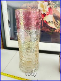 Vase Art Nouveau verre violet émaillé fleurs ROSES LEGRAS