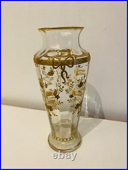 Vase Baccarat en Cristal décor OR 19ème 20cm RARE