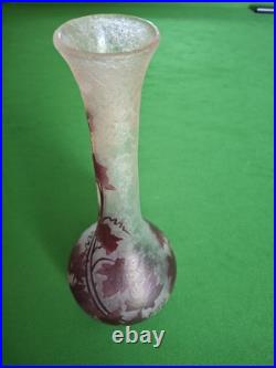Vase Balustre Legras, Collection Rubis, Hauteur 39cm, Décor Feuilles De Vigne