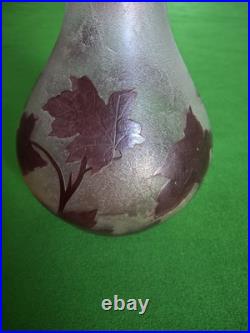 Vase Balustre Legras, Collection Rubis, Hauteur 39cm, Décor Feuilles De Vigne