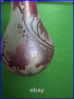 Vase Balustre Legras, Collection Rubis, Hauteur 39cm, Décor Feuilles De Vigne