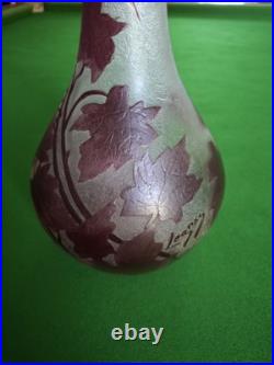 Vase Balustre Legras, Collection Rubis, Hauteur 39cm, Décor Feuilles De Vigne