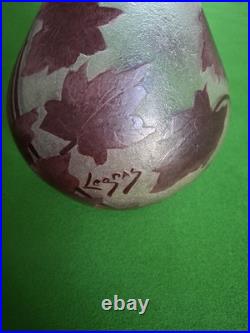 Vase Balustre Legras, Collection Rubis, Hauteur 39cm, Décor Feuilles De Vigne