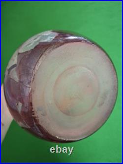 Vase Balustre Legras, Collection Rubis, Hauteur 39cm, Décor Feuilles De Vigne