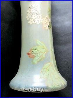 Vase Belgrade émaillé Legras Art Nouveau, 40 cm Boules de neige et feuilles