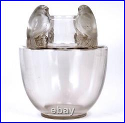 Vase Bellecour Verre Blanc René Lalique R. Lalique Glass Sparrows