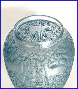 Vase Biches Patiné Bleu René Lalique R. Lalique Blue Stained Glass Deers