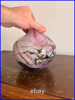 Vase Boule Michele Luzoro Verrerie Biot Verre Soufflé Lampe Inclusion OR Rose