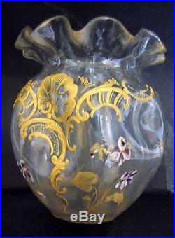 Vase Bourse Violette Cristal Emaille Et Dorure Montjoye Legras Galle Art Nouveau