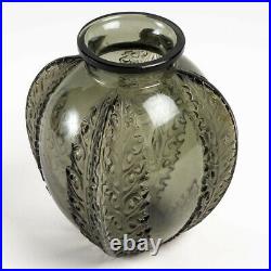 Vase Chardons Gris Topaz René Lalique R. Lalique Grey Topaze Glass Thistles