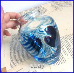 Vase Coeurs & Volutes Vintage Verre soufflé Bleu Signé Pierre Marion