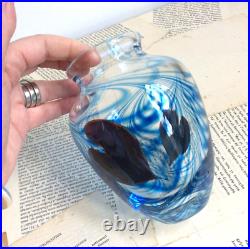 Vase Coeurs & Volutes Vintage Verre soufflé Bleu Signé Pierre Marion