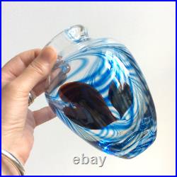 Vase Coeurs & Volutes Vintage Verre soufflé Bleu Signé Pierre Marion