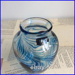 Vase Coeurs & Volutes Vintage Verre soufflé Bleu Signé Pierre Marion
