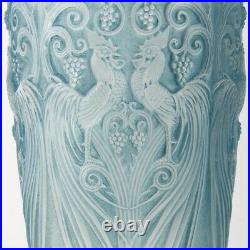 Vase Coqs Et Plumes Verre Patine Bleu René Lalique R. Lalique Blue Stained Glass