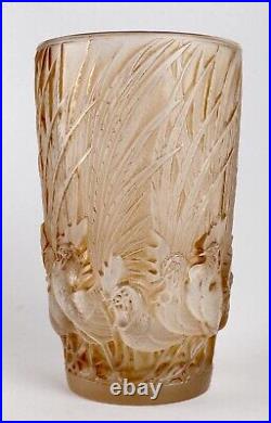Vase Coqs Et Plumes Verre Patine Sepia René Lalique R. Lalique Stained Glass