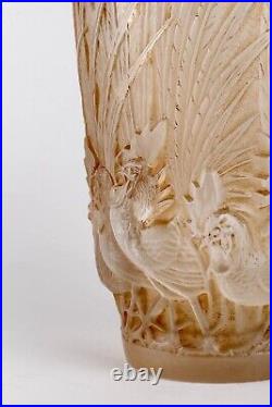 Vase Coqs Et Plumes Verre Patine Sepia René Lalique R. Lalique Stained Glass