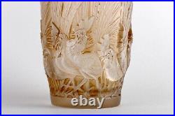 Vase Coqs Et Plumes Verre Patine Sepia René Lalique R. Lalique Stained Glass