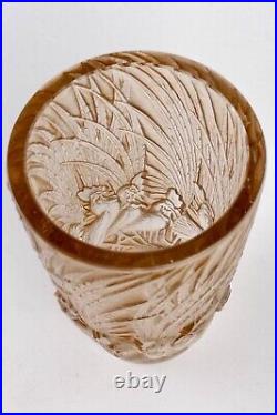 Vase Coqs Et Plumes Verre Patine Sepia René Lalique R. Lalique Stained Glass