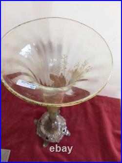 Vase Cornet Dégagé à L'acide Décor Iris Émaillé Polychrome LEGRAS vers 1900 Rare