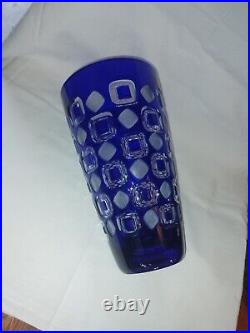 Vase Cristal Bleu Décor Géométrique Moderniste