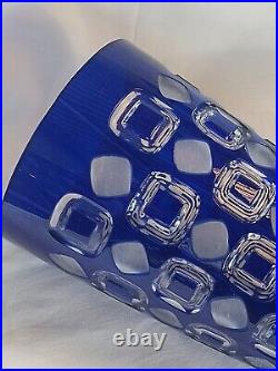 Vase Cristal Bleu Décor Géométrique Moderniste