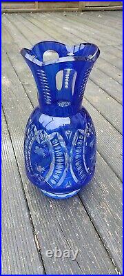 Vase Cristal De Bohème Taillé Bleu Cobalt