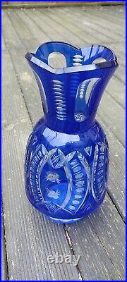 Vase Cristal De Bohème Taillé Bleu Cobalt