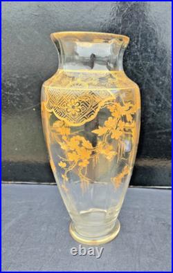 Vase Cristal Saint Louis Baccarat Decor Dore Papillons Fleurs 1900