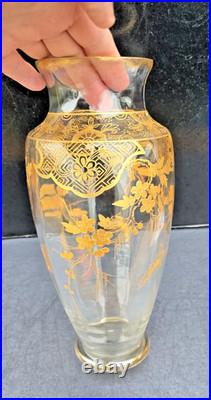 Vase Cristal Saint Louis Baccarat Decor Dore Papillons Fleurs 1900