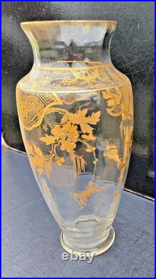 Vase Cristal Saint Louis Baccarat Decor Dore Papillons Fleurs 1900