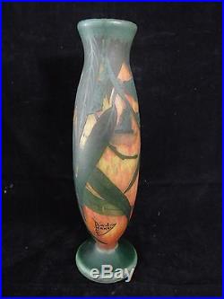 Vase Daum Nancy 1900 Degage A L'acide Decor De Feuillage Signe Authentique B967