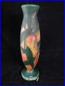 Vase Daum Nancy 1900 Degage A L'acide Decor De Feuillage Signe Authentique B967