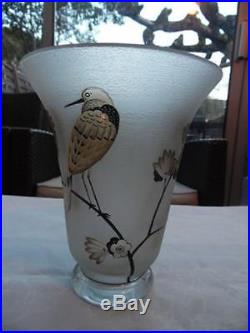 Vase Daum Nancy France décor d'oiseau et fleurs