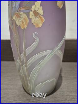 Vase Émaillé Ancien Legras Décor aux Iris Art Nouveau 1900