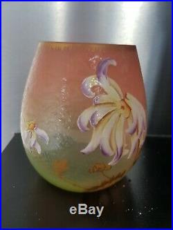 Vase En Pate De Verre Gravé Et Émaillé Legras Mont-joye St Denis Old Vase 1900
