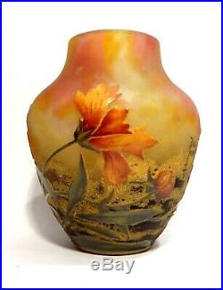 Vase En Pate De Verre Signe Daum Nancy Art Nouveau 1900 Modele Arnica No Galle