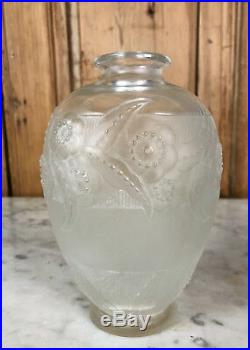 Vase En Verre D'époque Art Déco 1920 Signé Sabino France À Décor Floral