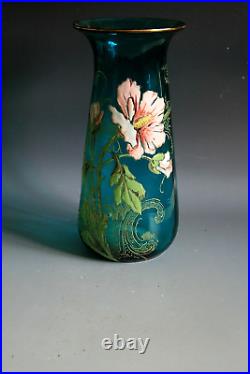 Vase En Verre Émail Art Nouveau Ancien Vers 1900