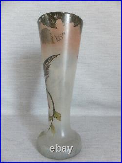 Vase En Verre Émaillé Decor D'oiseau Signé Legras