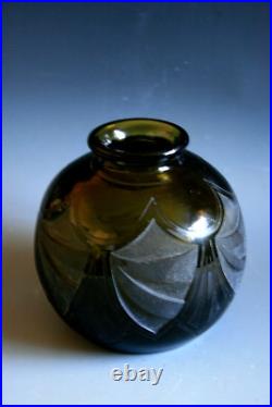 Vase En Verre Gravé À L'acide Art Deco Legras Circa 1930
